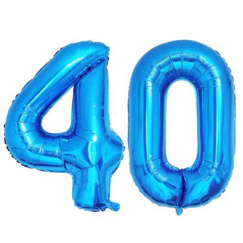 Ponmoo 40 Zoll Foil Luftballons Zahlen 40 Blau (101cm), Aufblasbares Helium oder Luft, Riesige Folienballons Nummer 0-100, Große Ballons für Hochzeitstag und Geburtstagsparty Ballon Dekoration von Ponmoo