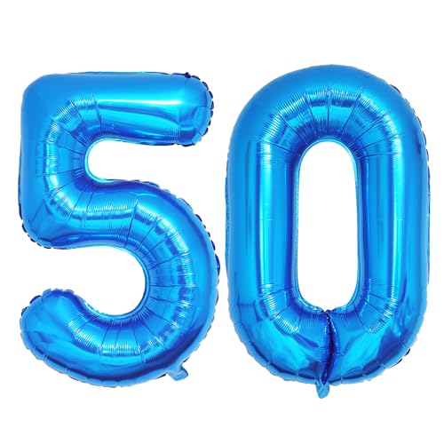 Ponmoo 40 Zoll Foil Luftballons Zahlen 50 Blau (101cm), Aufblasbares Helium oder Luft, Riesige Folienballons Nummer 0-100, Große Ballons für Hochzeitstag und Geburtstagsparty Ballon Dekoration von Ponmoo