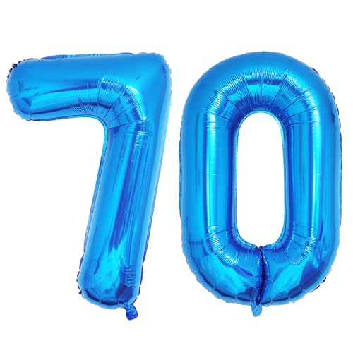 Ponmoo 40 Zoll Foil Luftballons Zahlen 70 Blau (101cm), Aufblasbares Helium oder Luft, Riesige Folienballons Nummer 0-100, Große Ballons für Hochzeitstag und Geburtstagsparty Ballon Dekoration von Ponmoo