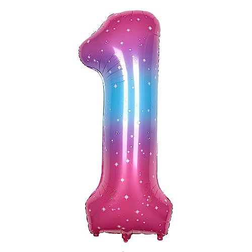 Ponmoo 40 Zoll Foil Luftballon Zahl 1 Rosa-Blau (101cm), Aufblasbares Helium oder Luft, Riesige Folienballons Nummer 0-100, Große Ballones für Hochzeitstag und Geburtstag Party Dekoration von Ponmoo
