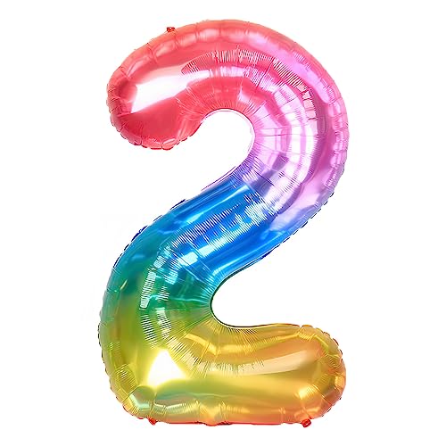 Ponmoo 40 Zoll Foil Luftballon Zahl 2 Neon Regenbogen (101cm), Helium oder Luft, Riesige Folienballons Nummer 0-100, Große Ballons für Hochzeitstag und Geburtstagsparty Ballon Dekoration von Ponmoo