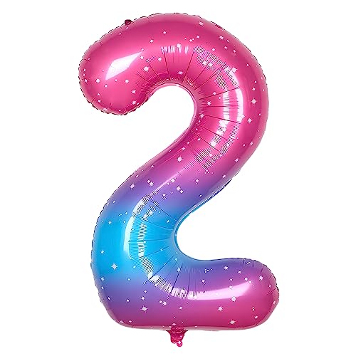 Ponmoo 40 Zoll Foil Luftballon Zahl 2 Rosa-Blau (101cm), Aufblasbares Helium oder Luft, Riesige Folienballons Nummer 0-100, Große Ballones für Hochzeitstag und Geburtstag Party Dekoration von Ponmoo
