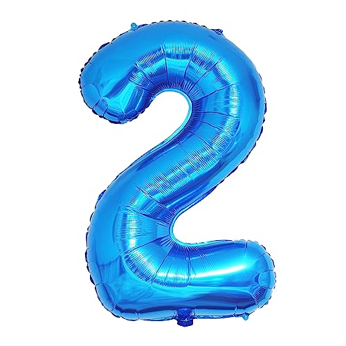 Ponmoo 40 Zoll Foil Luftballon Zahl 2 Blau (101cm), Aufblasbares Helium oder Luft, Riesige Folienballons Nummer 0-100, Große Ballons für Hochzeitstag und Geburtstagsparty Ballon Dekoration von Ponmoo