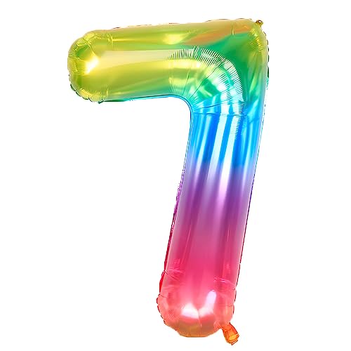 Ponmoo 40 Zoll Foil Luftballon Zahl 7 Neon Regenbogen (101cm), Helium oder Luft, Riesige Folienballons Nummer 0-100, Große Ballons für Hochzeitstag und Geburtstagsparty Ballon Dekoration von Ponmoo