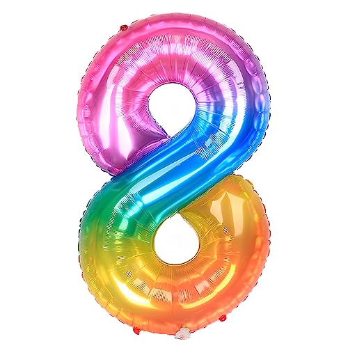 Ponmoo 40 Zoll Foil Luftballon Zahl 8 Neon Regenbogen (101cm), Helium oder Luft, Riesige Folienballons Nummer 0-100, Große Ballons für Hochzeitstag und Geburtstagsparty Ballon Dekoration von Ponmoo