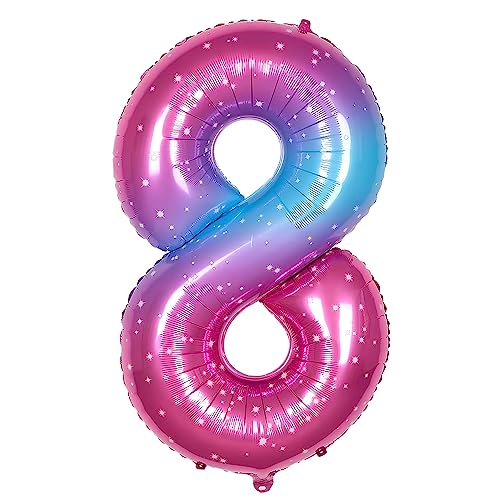 Ponmoo 40 Zoll Foil Luftballon Zahl 8 Rosa-Blau (101cm), Aufblasbares Helium oder Luft, Riesige Folienballons Nummer 0-100, Große Ballones für Hochzeitstag und Geburtstag Party Dekoration von Ponmoo
