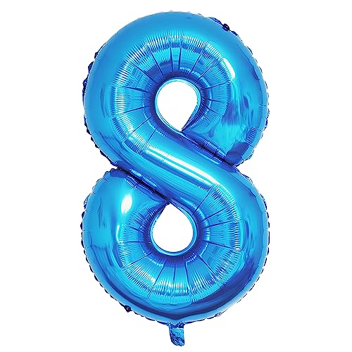 Ponmoo 40 Zoll Foil Luftballon Zahl 8 Blau (101cm), Aufblasbares Helium oder Luft, Riesige Folienballons Nummer 0-100, Große Ballons für Hochzeitstag und Geburtstagsparty Ballon Dekoration von Ponmoo