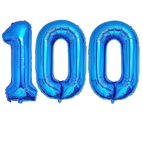 Ponmoo Blau Luftballon Zahlen 100 Jungen Party Folienballon Zahl Geburtstagsdeko, Deko zum Geburtstag Folienluftballons, Dekoration Birthday Zahlenballon von Ponmoo