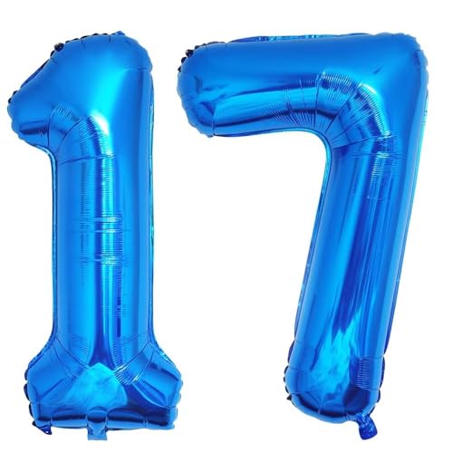 Ponmoo Blau Luftballon Zahlen 17/71, Jungen Party Folienballon Zahl Geburtstagsdeko, Deko zum Geburtstag Folienluftballons, Dekoration Birthday Zahlenballon von Ponmoo