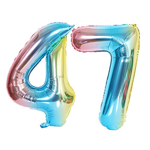 Ponmoo Blau Luftballon Zahlen 47/74. 0 1 2 3 4 5 6 7 8 9 10 50 bis 100 Riesige Folienballon Zahl Geburtstagsdeko, Deko zum Geburtstag Folienluftballons, Dekoration Birthday Zahlenballon von Ponmoo