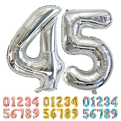 Ponmoo Luftballons Zahlen 45/54 Silber, Riesen Nummer 0 1 2 3 4 5 6 7 8 9 10-19 20-29 30-39 40 50 60 70 80 90 100, groß Folienballons für Hochzeit Jubiläum, Geburtstagsballons Party Dekoration von Ponmoo