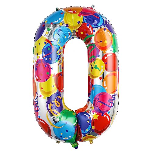 Ponmoo 40 Zoll Foil Luftballon Zahl 0 Mehrfarbig (101cm), Aufblasbares Helium oder Luft, Riesige Folienballons Nummer 0-100, Große Ballones für Hochzeitstag und Geburtstag Party Dekoration von Ponmoo