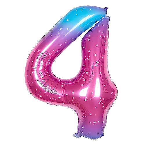 Ponmoo 40 Zoll Foil Luftballon Zahl 4 Rosa-Blau (101cm), Aufblasbares Helium oder Luft, Riesige Folienballons Nummer 0-100, Große Ballones für Hochzeitstag und Geburtstag Party Dekoration von Ponmoo