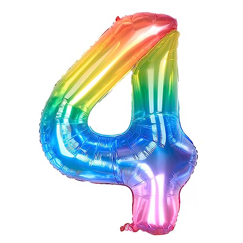 Ponmoo 40 Zoll Foil Luftballon Zahl 4 Neon Regenbogen (101cm), Helium oder Luft, Riesige Folienballons Nummer 0-100, Große Ballons für Hochzeitstag und Geburtstagsparty Ballon Dekoration von Ponmoo