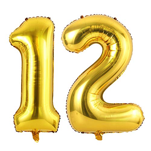 Ponmoo Golden Luftballon Zahlen 12/21. 0 bis 100 Riesige Folienballon Zahl Geburtstagsdeko, Deko zum Geburtstag Folienluftballons, Dekoration Birthday Zahlenballon - 34 Zoll von Ponmoo