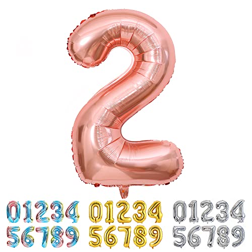Ponmoo Luftballon Zahl 2 Rosegold, Riesen Nummer 0 1 2 3 4 5 6 7 8 9 10-19 20-29 30-39 40 50 60 70 80 90 100, groß Folienballons für Hochzeit Jubiläum, Geburtstagsballons Party Dekoration von Ponmoo