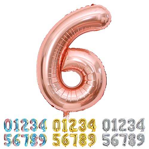 Ponmoo Luftballon Zahl 6 Rosegold, Riesen Nummer 0 1 2 3 4 5 6 7 8 9 10-19 20-29 30-39 40 50 60 70 80 90 100, groß Folienballons für Hochzeit Jubiläum, Geburtstagsballons Party Dekoration von Ponmoo