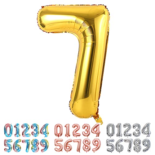 Ponmoo Luftballon Zahl 7 Gold, Riesen Nummer 0 1 2 3 4 5 6 7 8 9 10-19 20-29 30-39 40 50 60 70 80 90 100, groß Folienballons für Hochzeit Jubiläum, Geburtstagsballons Party Dekoration von Ponmoo