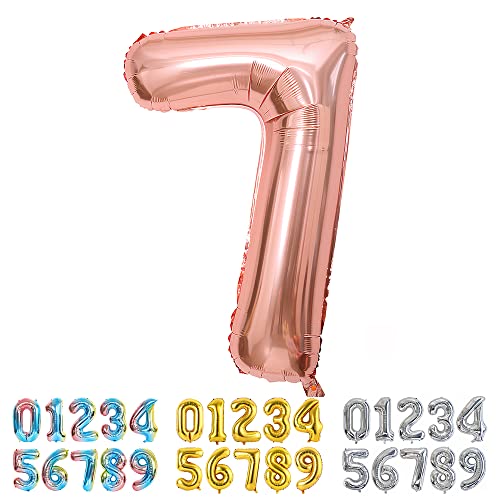 Ponmoo Luftballon Zahl 7 Rosegold, Riesen Nummer 0 1 2 3 4 5 6 7 8 9 10-19 20-29 30-39 40 50 60 70 80 90 100, groß Folienballons für Hochzeit Jubiläum, Geburtstagsballons Party Dekoration von Ponmoo