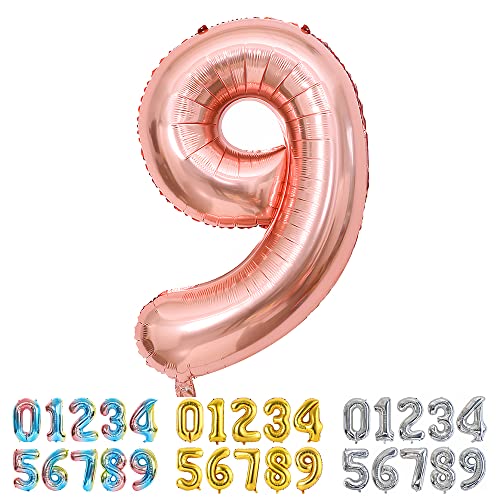 Ponmoo Luftballon Zahl 9 Rosegold, Riesen Nummer 0 1 2 3 4 5 6 7 8 9 10-19 20-29 30-39 40 50 60 70 80 90 100, groß Folienballons für Hochzeit Jubiläum, Geburtstagsballons Party Dekoration von Ponmoo