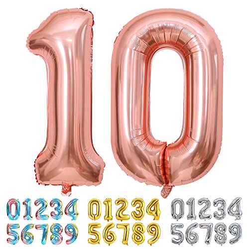 Ponmoo Luftballons Zahlen 10 Rosegold, Riesen Nummer 0 1 2 3 4 5 6 7 8 9 10-19 20-29 30-39 40 50 60 70 80 90 100, groß Folienballons für Hochzeit Jubiläum, Geburtstagsballons Party Dekoration von Ponmoo