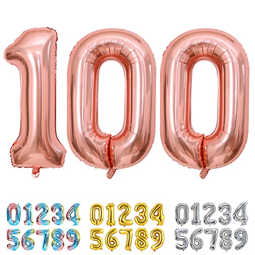 Ponmoo Luftballons Zahlen 100 Rosegold, Riesen Nummer 0 1 2 3 4 5 6 7 8 9 10-19 20-29 30-39 40 50 60 70 80 90 100, groß Folienballons für Hochzeit Jubiläum, Geburtstagsballons Party Dekoration von Ponmoo