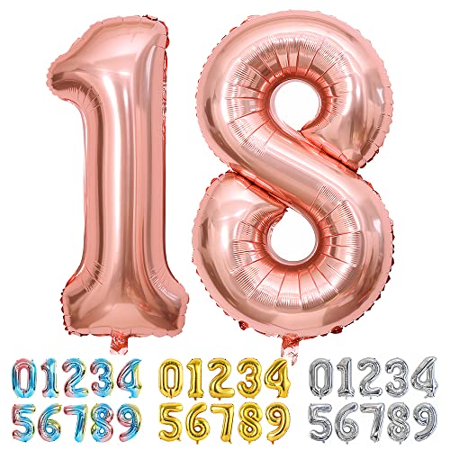 Ponmoo Luftballons Zahlen 18/81 Rosegold, Riesen Nummer 0 1 2 3 4 5 6 7 8 9 10-19 20-29 30-39 40 50 60 70 80 90 100, groß Folienballons für Hochzeit Jubiläum, Geburtstagsballons Party Dekoration von Ponmoo