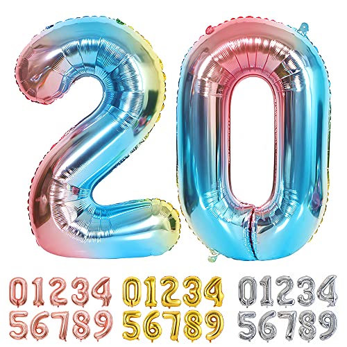 Ponmoo Luftballons Zahlen 20 Farbverlauf Blau, Riesen Nummer 0 1 2 3 4 5 6 7 8 9 10-19 20-29 30-39 40 50 60 70 80 90 100, groß Folienballons für Hochzeit Jubiläum, Geburtstags Party Dekoration von Ponmoo