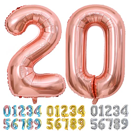 Ponmoo Luftballons Zahlen 20 Rosegold, Riesen Nummer 0 1 2 3 4 5 6 7 8 9 10-19 20-29 30-39 40 50 60 70 80 90 100, groß Folienballons für Hochzeit Jubiläum, Geburtstagsballons Party Dekoration von Ponmoo