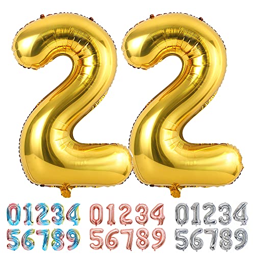 Ponmoo Luftballons Zahlen 22 Gold, Riesen Nummer 0 1 2 3 4 5 6 7 8 9 10-19 20-29 30-39 40 50 60 70 80 90 100, groß Folienballons für Hochzeit Jubiläum, Geburtstagsballons Party Dekoration von Ponmoo