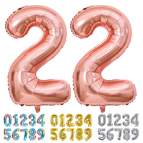 Ponmoo Luftballons Zahlen 22 Rosegold, Riesen Nummer 0 1 2 3 4 5 6 7 8 9 10-19 20-29 30-39 40 50 60 70 80 90 100, groß Folienballons für Hochzeit Jubiläum, Geburtstagsballons Party Dekoration von Ponmoo