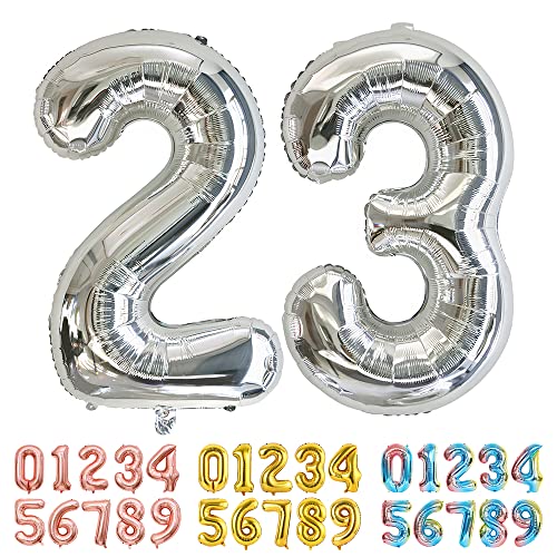 Ponmoo Luftballons Zahlen 23/32 Silber, Riesen Nummer 0 1 2 3 4 5 6 7 8 9 10-19 20-29 30-39 40 50 60 70 80 90 100, groß Folienballons für Hochzeit Jubiläum, Geburtstagsballons Party Dekoration von Ponmoo