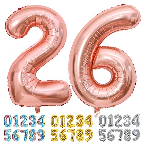Ponmoo Luftballons Zahlen 26/62 Rosegold, Riesen Nummer 0 1 2 3 4 5 6 7 8 9 10-19 20-29 30-39 40 50 60 70 80 90 100, groß Folienballons für Hochzeit Jubiläum, Geburtstagsballons Party Dekoration von Ponmoo