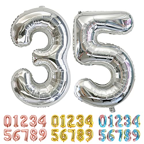 Ponmoo Luftballons Zahlen 35/53 Silber, Riesen Nummer 0 1 2 3 4 5 6 7 8 9 10-19 20-29 30-39 40 50 60 70 80 90 100, groß Folienballons für Hochzeit Jubiläum, Geburtstagsballons Party Dekoration Ponmoo Luftballons Zahlen 35/53 Silber, Riesen Nummer 0 1 2 3 4 5 6 7 8 9 10-19 20-29 30-39 40 50 60 70 80 90 100, groß Folienballons für Hochzeit Jubiläum, Geburtstagsballons Party Dekoration von Ponmoo