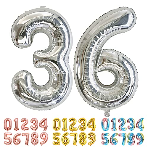 Ponmoo Luftballons Zahlen 36/63 Silber, Riesen Nummer 0 1 2 3 4 5 6 7 8 9 10-19 20-29 30-39 40 50 60 70 80 90 100, groß Folienballons für Hochzeit Jubiläum, Geburtstagsballons Party Dekoration Ponmoo Luftballons Zahlen 36/63 Silber, Riesen Nummer 0 1 2 3 4 5 6 7 8 9 10-19 20-29 30-39 40 50 60 70 80 90 100, groß Folienballons für Hochzeit Jubiläum, Geburtstagsballons Party Dekoration von Ponmoo