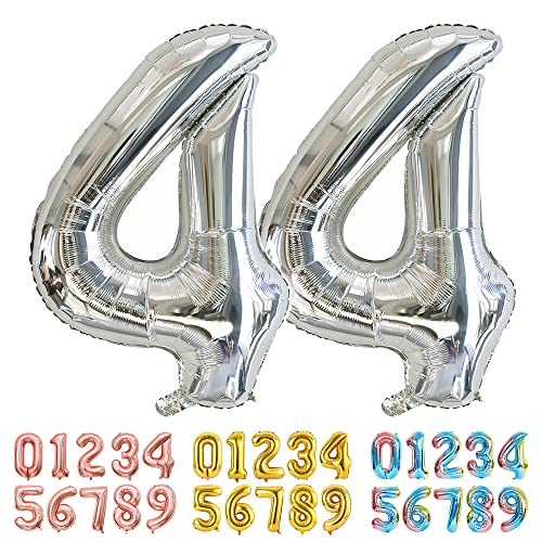 Ponmoo Luftballons Zahlen 44 Silber, Riesen Nummer 0 1 2 3 4 5 6 7 8 9 10-19 20-29 30-39 40 50 60 70 80 90 100, groß Folienballons für Hochzeit Jubiläum, Geburtstagsballons Party Dekoration von Ponmoo