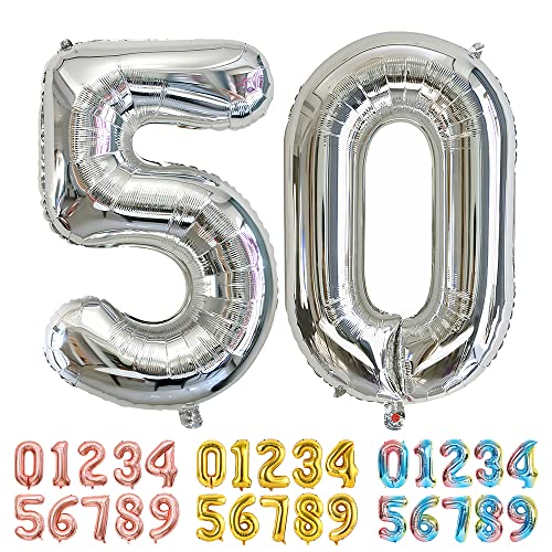 Ponmoo Luftballons Zahlen 50 Silber, Riesen Nummer 0 1 2 3 4 5 6 7 8 9 10-19 20-29 30-39 40 50 60 70 80 90 100, groß Folienballons für Hochzeit Jubiläum, Geburtstagsballons Party Dekoration Ponmoo Luftballons Zahlen 50 Silber, Riesen Nummer 0 1 2 3 4 5 6 7 8 9 10-19 20-29 30-39 40 50 60 70 80 90 100, groß Folienballons für Hochzeit Jubiläum, Geburtstagsballons Party Dekoration von Ponmoo