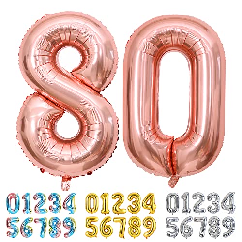 Ponmoo Luftballons Zahlen 80 Rosegold, Riesen Nummer 0 1 2 3 4 5 6 7 8 9 10-19 20-29 30-39 40 50 60 70 80 90 100, groß Folienballons für Hochzeit Jubiläum, Geburtstagsballons Party Dekoration von Ponmoo