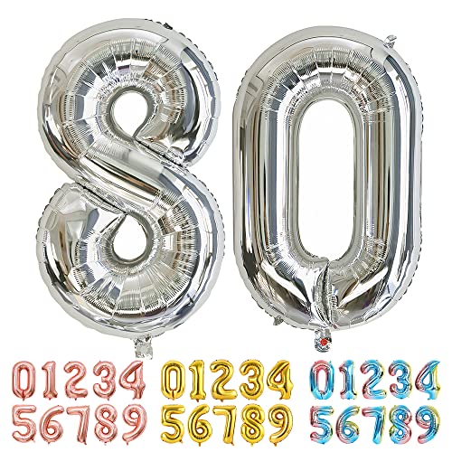 Ponmoo Luftballons Zahlen 80 Silber, Riesen Nummer 0 1 2 3 4 5 6 7 8 9 10-19 20-29 30-39 40 50 60 70 80 90 100, groß Folienballons für Hochzeit Jubiläum, Geburtstagsballons Party Dekoration Ponmoo Luftballons Zahlen 80 Silber, Riesen Nummer 0 1 2 3 4 5 6 7 8 9 10-19 20-29 30-39 40 50 60 70 80 90 100, groß Folienballons für Hochzeit Jubiläum, Geburtstagsballons Party Dekoration von Ponmoo