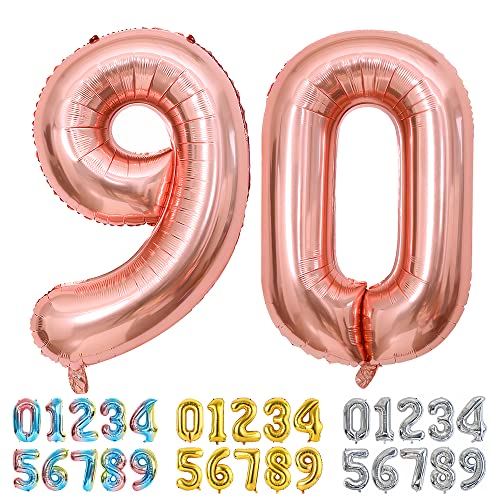 Ponmoo Luftballons Zahlen 90 Rosegold, Riesen Nummer 0 1 2 3 4 5 6 7 8 9 10-19 20-29 30-39 40 50 60 70 80 90 100, groß Folienballons für Hochzeit Jubiläum, Geburtstagsballons Party Dekoration von Ponmoo