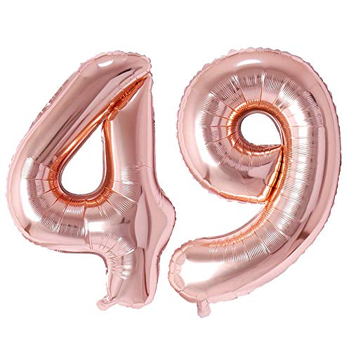 Ponmoo Rosegold Luftballon Zahlen 49/94. 0 bis 100 Riesige Folienballon Zahl Geburtstagsdeko, Deko zum Geburtstag Folienluftballon 49 94, Dekoration Birthday Zahlenballon 49/94 Rosegold von Ponmoo