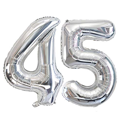 Ponmoo - Luftballon Zahl 45 - Silber - 34 Zoll (aufgeblasen) Ponmoo - Luftballon Zahl 45 - Silber - 34 Zoll (aufgeblasen) von Ponmoo