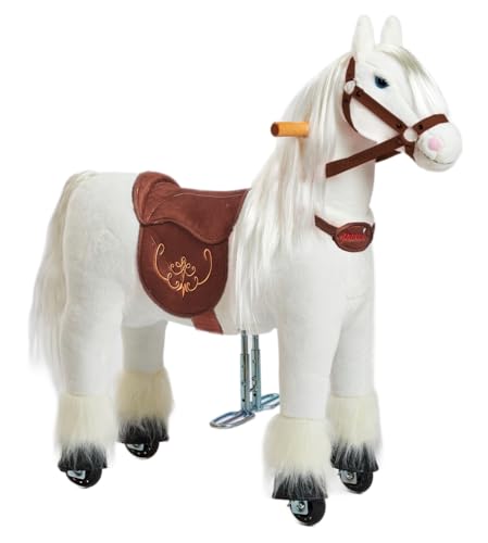 PONNIE Reitpferd mit Rollen Tiara S (3-6 Jahre), Spielpferd zum Reiten mit Abnehmbarer Braun Sattel und Halfter mit Zaumzeug, Kämmbare Mähne und Schwanz, Plüschpferd zum Reiten für Kinder von Ponnie