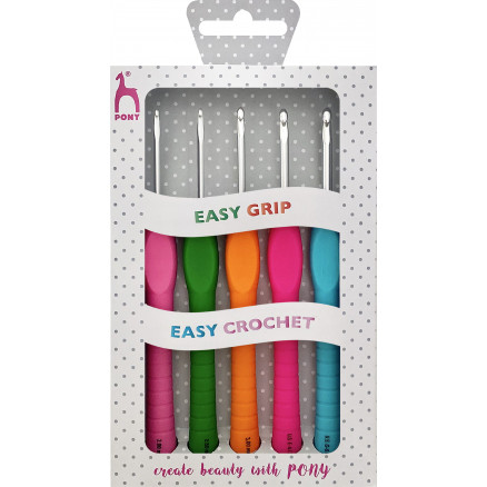 Pony Easy Grip Häkelnadelset 2-4mm - 5 Größen von Pony