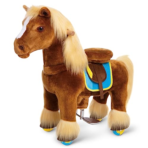 PonyCycle 2023 Neu Premium Modell X Reiten Sie auf dem Pferd Kinderroller (mit Bremse/Größe 3 für Alter 3-5) Pferd zum Reiten für Kinder Braunes Pferd X36 von PonyCycle
