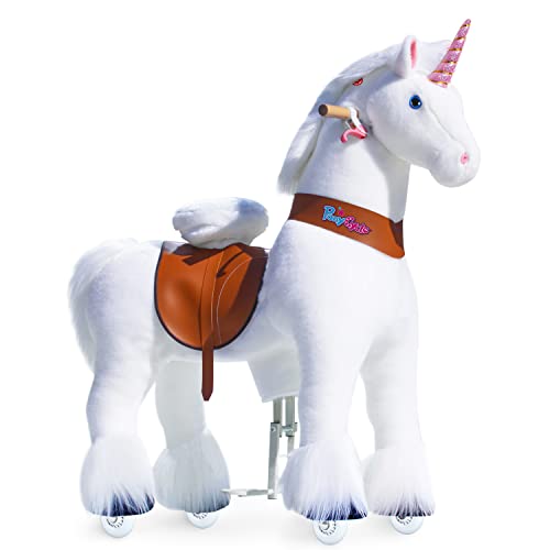 PonyCycle Klassisch Modell U Fahrt auf Einhorn Laufendes Tier Plüschtier Reitendes Einhorn auf Rädern (mit Bremse und Klang/ 108 cm Höhe/Größe 5 für Alter 7+) Weißes Einhorn Ux504 von PonyCycle