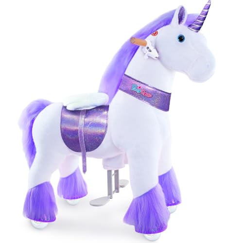 PonyCycle Klassisch Modell U Reiten auf Einhorn Spielzeug Plüsch Lauftier Lila Einhorn (mit Bremse und Klang/ 90cm Höhe/Größe 4 für Alter 4-7) Ux406 von PonyCycle