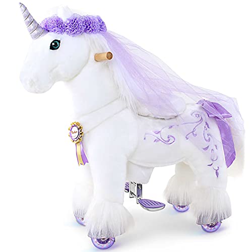 PonyCycle Offizielle Prämie Modell K Reiten auf Einhorn Spielzeug Plüsch Lauftier Einhorn mit lila Horn Größe 3 für Alter 3-5 Jahre Kleine K31 von PonyCycle