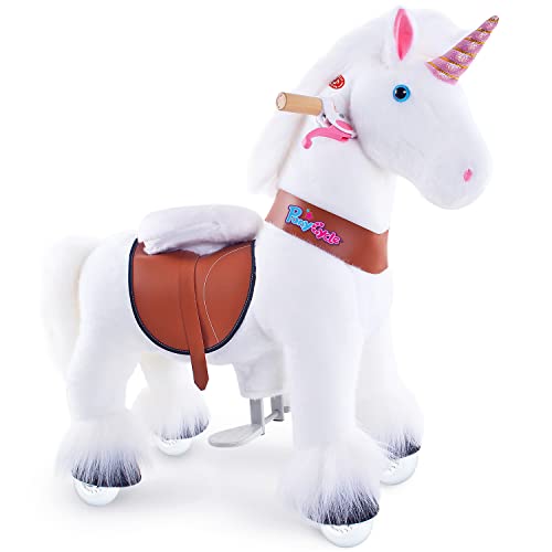 PonyCycle Klassisch Modell U Fahrt auf Einhorn Laufendes Tier Plüschtier Reitendes Einhorn auf Rädern (mit Bremse und Klang/ 76 cm Höhe/Größe 3 für Alter 3-5) Weißes Einhorn Ux304 von PonyCycle