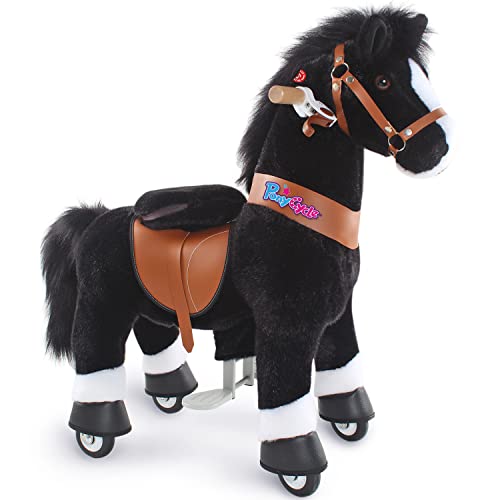 PonyCycle Offizielles Authentisches Pferd Kinderreiten auf Spielzeug Kinderroller (mit Bremse und Klang/ 76 cm Höhe/Größe 3 für Alter 3-5) Pony-Fahrt auf schwarzem Pferd Stofftier Modell Ux326 von PonyCycle